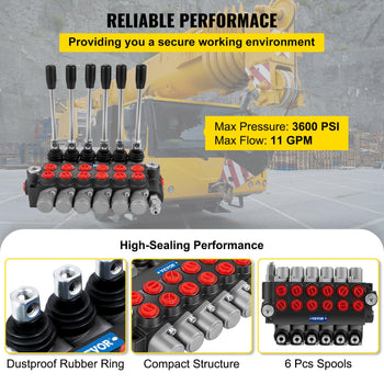 Hydraulic Directional Control Valve, 6 Spool Hydraulic Spool Valve, 11 GPM Hydraulic Loader Valve, 3600 PSI Directional Control Valve, Hydraulic Valves And Controls For Tractors Loaders Tanks