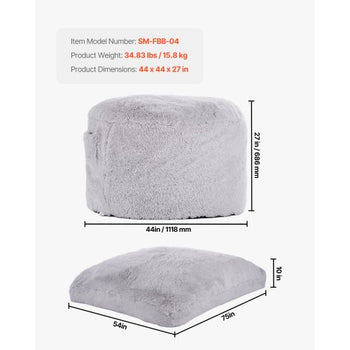 Bean Bag Bed Chair, Convertible Chair from BeanBag to Lounge or Mattress, Gaint Bean Bag Chair Bed with Washable Cover for Adults, Fluffy Plush, Foam Filling and Side Pocket, Grey(Full Size)