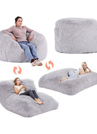 Bean Bag Bed Chair, Convertible Chair from BeanBag to Lounge or Mattress, Gaint Bean Bag Chair Bed with Washable Cover for Adults, Fluffy Plush, Foam Filling and Side Pocket, Grey(Full Size)