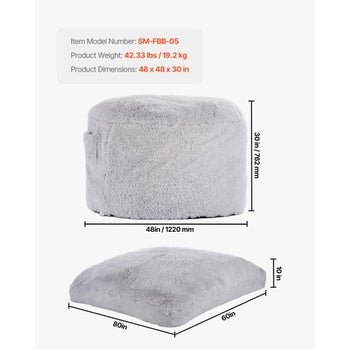 Bean Bag Bed Chair, Convertible Chair from BeanBag to Lounge or Mattress, Gaint Bean Bag Chair Bed with Washable Cover for Adults, Fluffy Plush, Foam Filling and Side Pocket, Grey(Queen Size)