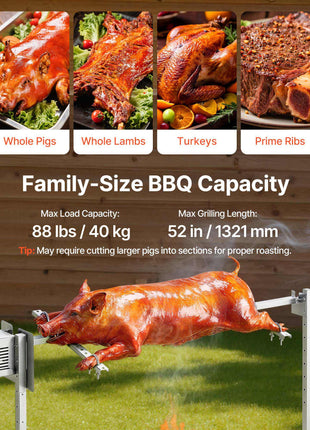 Rotisserie Grill, AC120V 8 Level Height Electric Rotisserie Grill Kit, BBQ Grills Rotisseries Kit with 88 lbs Load Capacity, 38W Motor, Stainless Steel Automatic Grilling Kits for Parties
