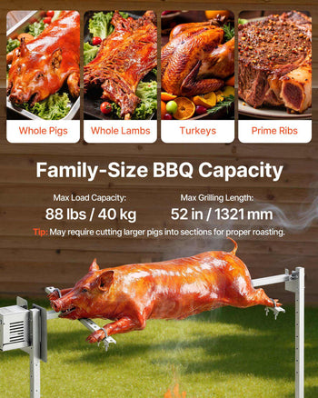 Rotisserie Grill, AC120V 8 Level Height Electric Rotisserie Grill Kit, BBQ Grills Rotisseries Kit with 88 lbs Load Capacity, 38W Motor, Stainless Steel Automatic Grilling Kits for Parties