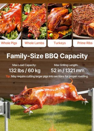 Rotisserie Grill, AC120V 8 Level Height Electric Rotisserie Grill Kit, BBQ Grills Rotisseries Kit with 132 lbs Load Capacity, 38W Motor, Stainless Steel Automatic Grilling Kits for Parties