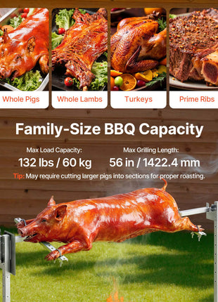 Rotisserie Grill, AC120V 8 Level Height Electric Rotisserie Grill Kit, BBQ Grills Rotisseries Kit with 132 lbs Load Capacity, 38W Motor, Stainless Steel Automatic Grilling Kits for Parties