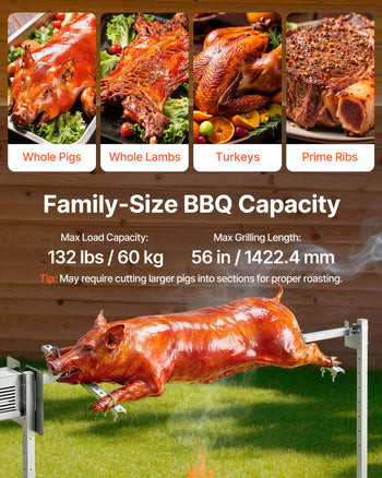 Rotisserie Grill, AC120V 8 Level Height Electric Rotisserie Grill Kit, BBQ Grills Rotisseries Kit with 132 lbs Load Capacity, 38W Motor, Stainless Steel Automatic Grilling Kits for Parties