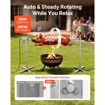 Rotisserie Grill, AC120V 8 Level Height Electric Rotisserie Grill Kit, BBQ Grills Rotisseries Kit with 132 lbs Load Capacity, 38W Motor, Stainless Steel Automatic Grilling Kits for Parties