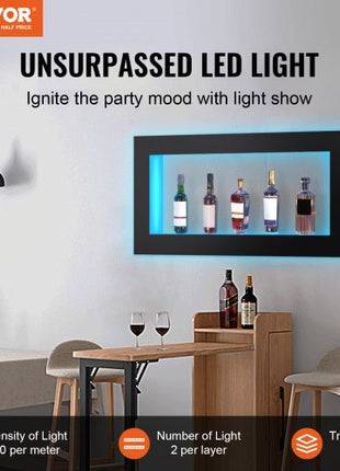 LED Lighted Liquor Bottle Display Bar Shelf RF & App Control 48" Square
