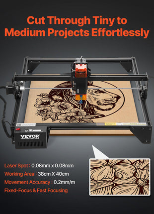 Laser Engraver, 10W Output, Laser Engraving Cutter Machine, 14.9 x 15.7 in/38 x 40 cm Working Area, 10000 mm/min Movement Speed, Compressed Spot with Eye Protection, for Wood, Certain Metal