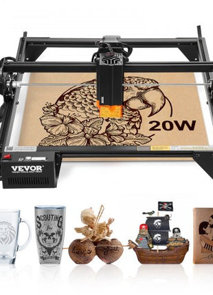 Laser Engraver, 20W Output, Laser Engraving Cutter Machine, 13.7 x 15.7 in/35 x 40 cm Working Area, 10000 mm/min Movement Speed, Compressed Spot with Eye Protection, for Wood, Certain Metal