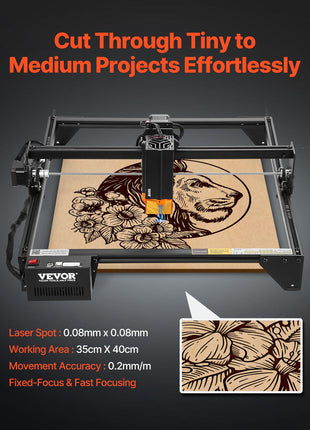 Laser Engraver, 20W Output, Laser Engraving Cutter Machine, 13.7 x 15.7 in/35 x 40 cm Working Area, 10000 mm/min Movement Speed, Compressed Spot with Eye Protection, for Wood, Certain Metal