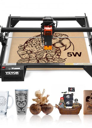 Laser Engraver, 5W Output, Laser Engraving Cutter Machine, 14.9 x 15.7 in/38 x 40 cm Working Area, 10000 mm/min Movement Speed, Compressed Spot with Eye Protection, for Wood, Certain Metal