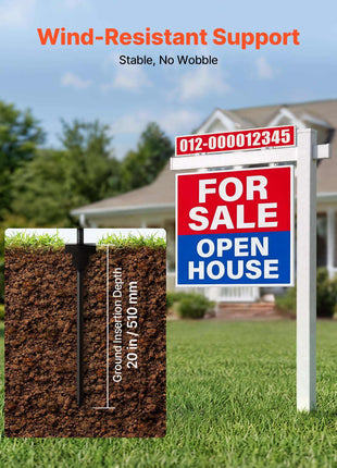 Real Estate Sign Post, 6 ft Tall, PVC Realtor Yard Sign Holder with 47 in Arm Holds up to 36 in, Easy to Install, Wind-Resistant, for Open House and Home, Yard, Road, Outdoor, White (No Signs)