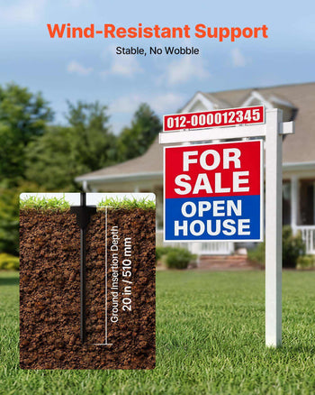 Real Estate Sign Post, 6 ft Tall, PVC Realtor Yard Sign Holder with 47 in Arm Holds up to 36 in, Easy to Install, Wind-Resistant, for Open House and Home, Yard, Road, Outdoor, White (No Signs)