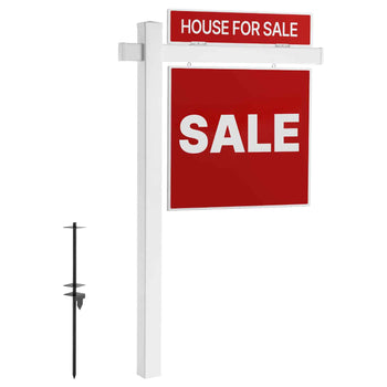 Real Estate Sign Post, 6 ft Tall, PVC Realtor Yard Sign Holder with 47 in Arm Holds up to 36 in, Easy to Install, Wind-Resistant, for Open House and Home, Yard, Road, Outdoor, White (No Signs)
