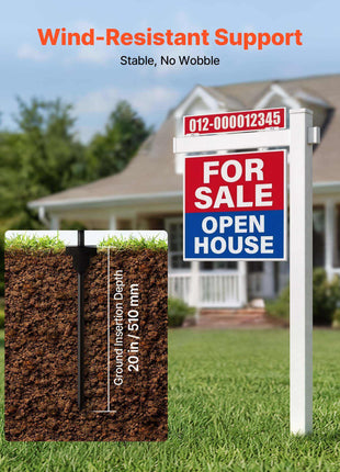 Real Estate Sign Post, 2-Pack, 6 ft Tall, PVC Realtor Yard Sign Holder with 36 in Arm Holds up to 24 in, Easy to Install, Wind-Resistant, for Open House and Home, Yard, Road, White (No Signs)