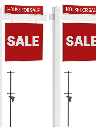 Real Estate Sign Post, 2-Pack, 6 ft Tall, PVC Realtor Yard Sign Holder with 36 in Arm Holds up to 24 in, Easy to Install, Wind-Resistant, for Open House and Home, Yard, Road, White (No Signs)