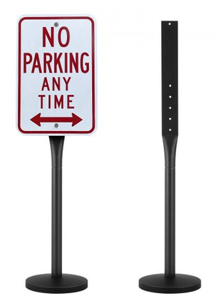 Cast Iron Sign Post, 4 ft Portable Heavy Duty Steel Post Sign Holder with Hard Plastic Base & Wheels, U-Channel Sign Stand for Garden, Courtyard, Farm or Traffic Intersection, Black