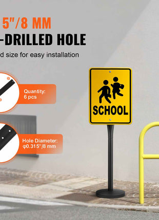 Cast Iron Sign Post, 4 ft Portable Heavy Duty Steel Post Sign Holder with Hard Plastic Base & Wheels, U-Channel Sign Stand for Garden, Courtyard, Farm or Traffic Intersection, Black