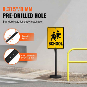 Cast Iron Sign Post, 4 ft Portable Heavy Duty Steel Post Sign Holder with Hard Plastic Base & Wheels, U-Channel Sign Stand for Garden, Courtyard, Farm or Traffic Intersection, Black
