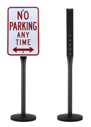 Cast Iron Sign Post, 4 ft Portable Heavy Duty Steel Post Sign Holder with Hard Plastic Base & Wheels, U-Channel Sign Stand for Garden, Courtyard, Farm or Traffic Intersection, Black