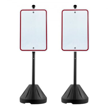 Portable Sign Post, 5 ft Cast Iron Sign Post Holder with Hard Plastic Base & Wheels,  Movable Parking Sign Stand for No Parking Street Signs, Handicap Parking Sign,  with Base, Bolts Nuts, Black