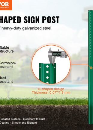 6FT U-Channel Sign Post, 4Pack Green Heavy Duty Steel Fixed Fence Post, Steel Fence U-Channel Sign for Garden, Courtyard, Farm or Traffic Intersection