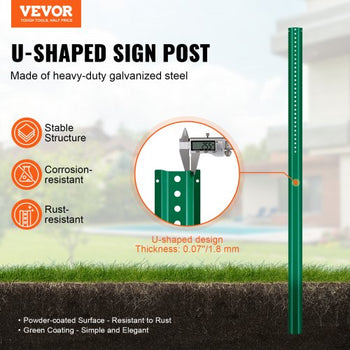6FT U-Channel Sign Post, 4Pack Green Heavy Duty Steel Fixed Fence Post, Steel Fence U-Channel Sign for Garden, Courtyard, Farm or Traffic Intersection
