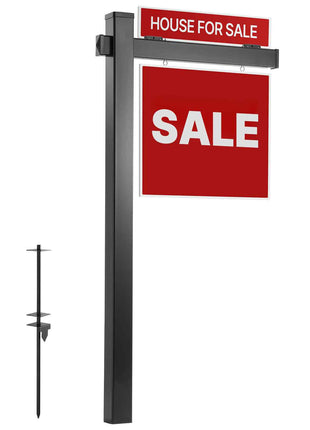 Real Estate Sign Post, 6 ft Tall, PVC Realtor Yard Sign Holder with 36 in Arm Holds up to 24 in, Easy to Install, Wind-Resistant, for Open House and Home, Yard, Road, Outdoor, Black (No Signs)
