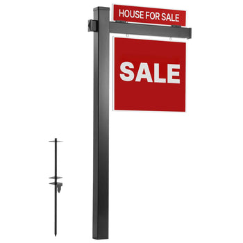 Real Estate Sign Post, 6 ft Tall, PVC Realtor Yard Sign Holder with 36 in Arm Holds up to 24 in, Easy to Install, Wind-Resistant, for Open House and Home, Yard, Road, Outdoor, Black (No Signs)