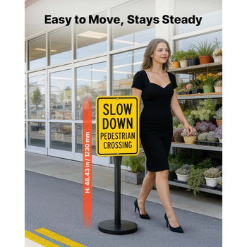 Portable Sign Post, 2-Pack, 4 ft Tall, Metal Sign Stands with Heavy Duty Cast Iron Base, Multi-Hole Design for Easy Installation, Wind-Resistant, for Indoor and Outdoor Parking, Warning, Notice