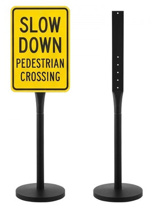 Portable Sign Post, 2-Pack, 4 ft Tall, Metal Sign Stands with Heavy Duty Cast Iron Base, Multi-Hole Design for Easy Installation, Wind-Resistant, for Indoor and Outdoor Parking, Warning, Notice
