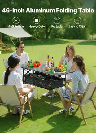 Folding Camping Table, Portable Roll Up Side Tables, Lightweight Aluminum Beach Table with Adjustable Height, Large Storage Bag and Carry Bag, For Outdoor BBQ Tailgating Picnic, Travel, Black