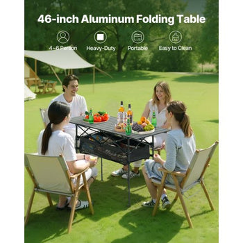 Folding Camping Table, Portable Roll Up Side Tables, Lightweight Aluminum Beach Table with Adjustable Height, Large Storage Bag and Carry Bag, For Outdoor BBQ Tailgating Picnic, Travel, Black