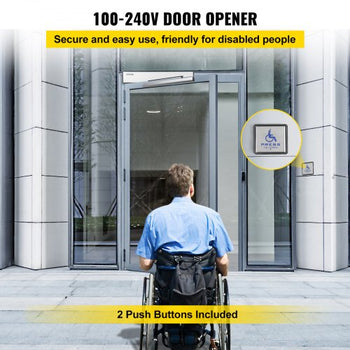 Automatic Door Opener, 100-240V for Max.220lbs Doors, Swing Door Operator for Disabilities with 2 Wireless Remotes, Keypad, 2 Exit Buttons, 5 ID Cards, 2 Stainless Steel Push Buttons, CE Listed