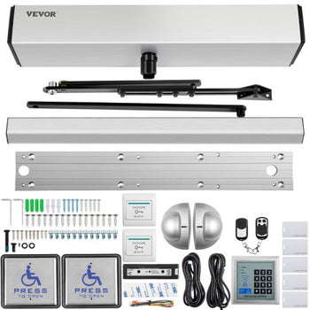 Automatic Door Opener, 100-240V for Max.220lbs Doors, Swing Door Operator for Disabilities with 2 Wireless Remotes, Keypad, 2 Exit Buttons, 5 ID Cards, 2 Stainless Steel Push Buttons, CE Listed