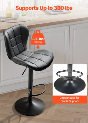 Bar Stool Set of 2, Modern PU Leather Counter Height Stools, Swivel Kitchen Barstool with Back and Footrest, Height Adjustable Armless Bar Chair, Island Barstools for Kitchen, Dining Room, Black