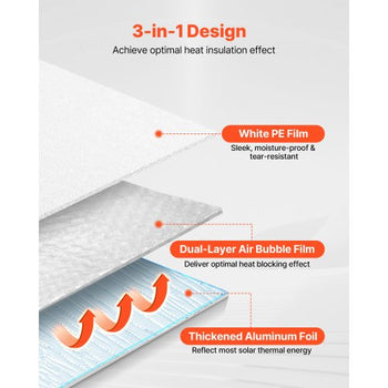 Reflective Insulation Roll, Double-Layer Air Bubble Radiant Barrier, 6mm 48 in x 100 ft, Aluminum Foil White PE Film Heat Reflective Shield, Thermal Insulation Roll for Garage Door Window RV Roofs