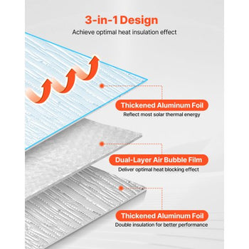 Double Reflective Insulation Roll, Double-Sided Aluminum Foil Radiant Barrier, 6mm 48 in x 100 ft, Dual-Layer Air Bubble Heat Reflective Shield, Thermal Insulation Roll for Garage Door Window RV Roofs