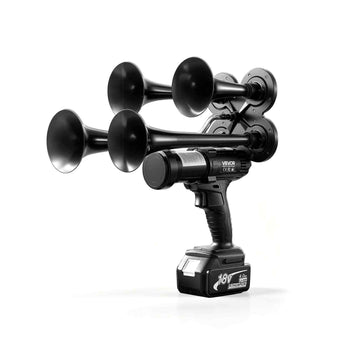 Cordless 4-Trumpet Air Horn 130dB Train Air Horn & Built-in Air Pump, 18V 4Ah Lithium Battery, Powerful Sound, Strong Penetration, Handheld Portable for Vehicle Alerts, Holiday & Sporting Events