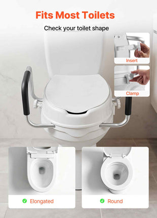 Raised Toilet Seat with Arms, 300 lbs Load Capacity, 4-Inch Lift Height, Widened Commode Elevated Toilet Seat Riser with Padded Handles for Seniors, Elderly, Handicap, Disabled, and Adults Use