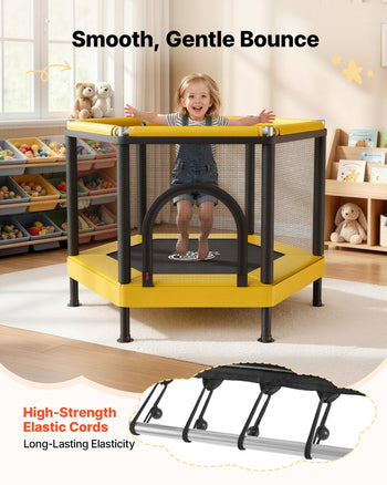 Trampoline for Kids, Toddler Mini Trampoline, 132 lbs Capacity Indoor Outdoor Play Toys with Enclosure Net and Basketball Hoop, Easy to Assemble, Christmas Toys Birthday Gifts for Girls Boys