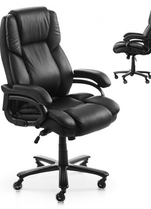 Executive Office Chair with Knob-Control Lumbar Support, 500lb Capacity Office Chair, Heavy Duty Ergonomic Chair, Height Adjustable PU Leather Reclining Home Office Desk Chairs, Black