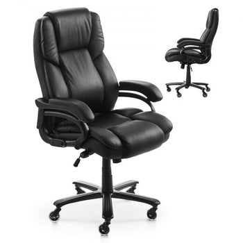 Executive Office Chair with Knob-Control Lumbar Support, 500lb Capacity Office Chair, Heavy Duty Ergonomic Chair, Height Adjustable PU Leather Reclining Home Office Desk Chairs, Black