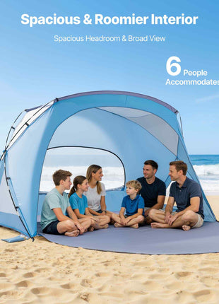 Beach Tent Sun Shelter for 6 Person, UPF 50+ Protection, Portable Sun Shade Canopy with Carrying Bag & Sand Pockets, Lightweight and Easy Setup Beach Umbrella for Family Camping Outdoor Picnic