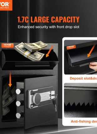 1.7 Cub Depository Safe, Deposit Safe with Drop Slot, Electronic Code Lock and 2 Emergency Keys, 17.71'' x 13.77'' x 13.77'' Business Drop Slot Safe for Cash, Mail in Home, Hotel, Office
