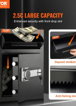 2.5 Cub Depository Safe, Deposit Safe with Drop Slot, Electronic Code Lock and 2 Emergency Keys, 20.27'' x 13.97'' x 13.97'' Business Drop Slot Safe for Cash, Mail in Home, Hotel, Office