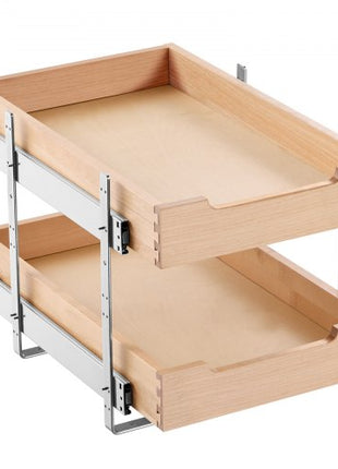 2 Tier Pull Out Cabinet Organizer, 14"W x 21"D Cabinet Drawer, Soft Close Slide out Shelf, Heavy-Duty Sliding Wood Drawer, Adjustable Base Cabinet Organization for Kitchen Pantry Bathroom