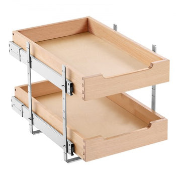 2 Tier Pull Out Cabinet Organizer, 14"W x 21"D Cabinet Drawer, Soft Close Slide out Shelf, Heavy-Duty Sliding Wood Drawer, Adjustable Base Cabinet Organization for Kitchen Pantry Bathroom