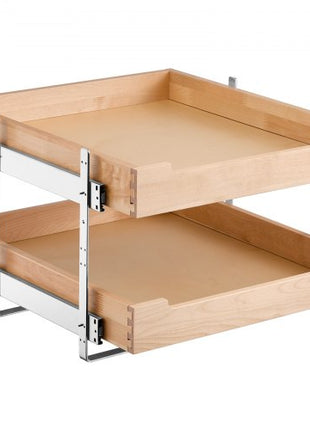 2 Tier Pull Out Cabinet Organizer, 20"W x 21"D Cabinet Drawer, Soft Close Slide out Shelf, Heavy-Duty Sliding Wood Drawer, Adjustable Base Cabinet Organization for Kitchen Pantry Bathroom