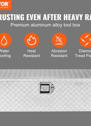 Heavy Duty Aluminum Truck Bed Tool Box, Diamond Plate Tool Box with Side Handle and Lock Keys, Storage Tool Box Chest Box Organizer for Pickup, Truck Bed, RV, Trailer, 30"x13"x9.6", Silver